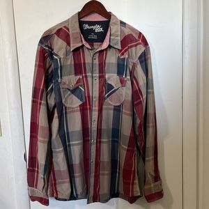 Wrangler 20X Shirt Size Men’s 2XL Plaid Pearl Snaps Long Sleeves Red Blue Green